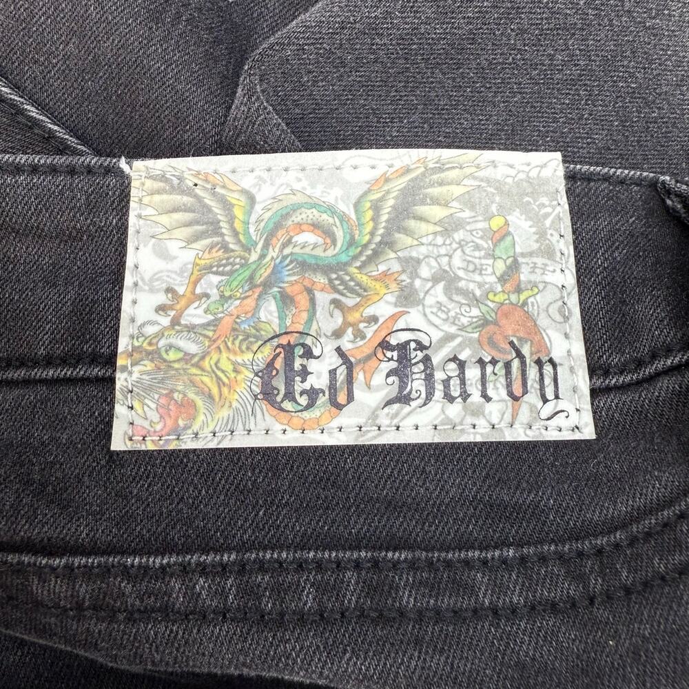 Ed Hardy Jeans Women's 32 (14) Black Embroidered Tiger Slim Flare Y2K Streetwear - Picture 5 of 16